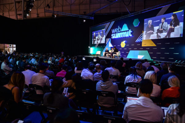 5 November 2019; Speakers, from left, Barbara Slater, Director of Sport, BBC, Meghan Klingenberg, Co-founder & President, Re-Inc, Jenny Wang, Founding Advisor/Co-Founder, Re-Inc, and Daniel Macaulay, Founder and CEO, Brandwave Marketing, on SportsTrade Stage during the opening day of Web Summit 2019 at the Altice Arena in Lisbon, Portugal. Photo by Sam Barnes/Web Summit via Sportsfile