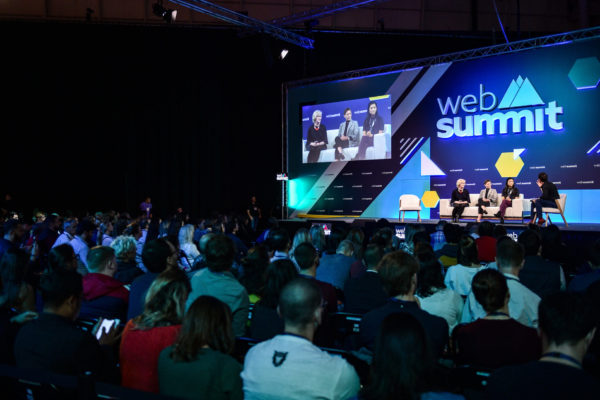 5 November 2019; Speakers, from left, Barbara Slater, Director of Sport, BBC, Meghan Klingenberg, Co-founder & President, Re-Inc, Jenny Wang, Founding Advisor/Co-Founder, Re-Inc, and Daniel Macaulay, Founder and CEO, Brandwave Marketing, on SportsTrade Stage during the opening day of Web Summit 2019 at the Altice Arena in Lisbon, Portugal. Photo by Sam Barnes/Web Summit via Sportsfile